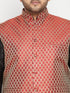 Vastramay Men's Plus Size Black and Maroon Silk Blend Jacket With Kurta Dhoti Pant Set