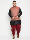 Vastramay Men's Plus Size Black and Maroon Silk Blend Jacket With Kurta Dhoti Pant Set