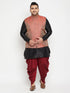 Vastramay Men's Plus Size Black and Maroon Silk Blend Jacket With Kurta Dhoti Pant Set
