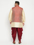 Vastramay Men's Plus Size Gold and Maroon Silk Blend Jacket Kurta Dhoti Pant Set
