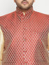 Vastramay Men's Plus Size Gold and Maroon Silk Blend Jacket Kurta Dhoti Pant Set