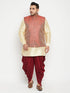 Vastramay Men's Plus Size Gold and Maroon Silk Blend Jacket Kurta Dhoti Pant Set