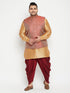 Vastramay Men's Plus Size Rose Gold and Maroon Silk Blend Jacket Kurta Dhoti Pant Set