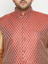Vastramay Men's Plus Size Rose Gold and Maroon Silk Blend Jacket Kurta Dhoti Pant Set