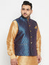 Vastramay Men's Plus Size Blue Zari Weaved Nehru Jacket