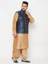 Vastramay PLUS Men's Blue Zari Weaved Nehru Jacket With Kurta Dhoti set