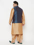 Vastramay PLUS Men's Blue Zari Weaved Nehru Jacket With Kurta Dhoti set