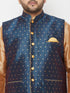 Vastramay PLUS Men's Blue Zari Weaved Nehru Jacket With Kurta Dhoti set