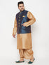 Vastramay PLUS Men's Blue Zari Weaved Nehru Jacket With Kurta Dhoti set