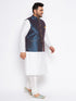Vastramay Men's Plus Size Blue Zari Weaved Nehru Jacket With Kurta Pyjama set