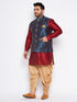 Vastramay Men's Plus Size Blue Zari Weaved Nehru Jacket With Curved Kurta Dhoti set