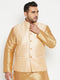 Vastramay Men's Plus Size Gold Zari Weaved Nehru Jacket
