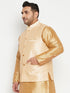 Vastramay Men's Plus Size Gold Zari Weaved Nehru Jacket