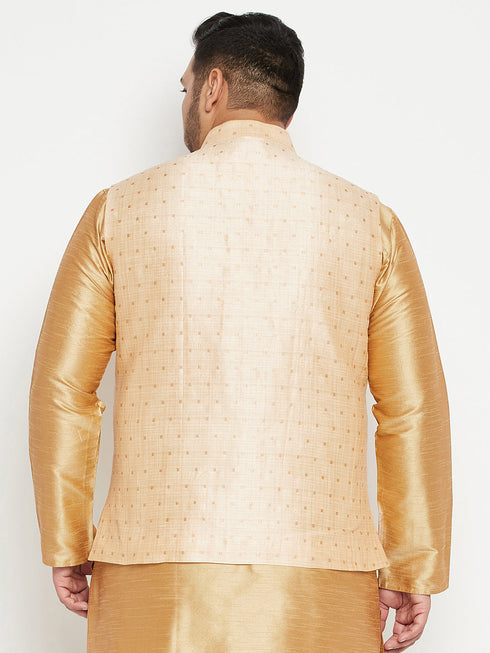 Vastramay Men's Plus Size Gold Zari Weaved Nehru Jacket