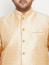 Vastramay Men's Plus Size Gold Zari Weaved Nehru Jacket With Kurta Pyjama set
