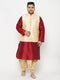 Vastramay PLUS Men's Gold Zari Weaved Nehru Jacket With Kurta Dhoti set