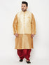 Vastramay PLUS Men's Gold Zari Weaved Nehru Jacket With Kurta Dhoti set