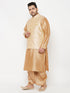 Vastramay PLUS Men's Gold Zari Weaved Nehru Jacket With Kurta Dhoti set