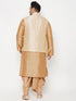 Vastramay PLUS Men's Gold Zari Weaved Nehru Jacket With Kurta Dhoti set