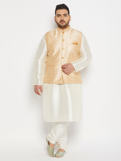 Vastramay Plus Size Men's Gold Zari Weaved Kurta Pant set