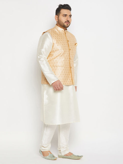 Vastramay Plus Size Men's Gold Zari Weaved Kurta Pant set