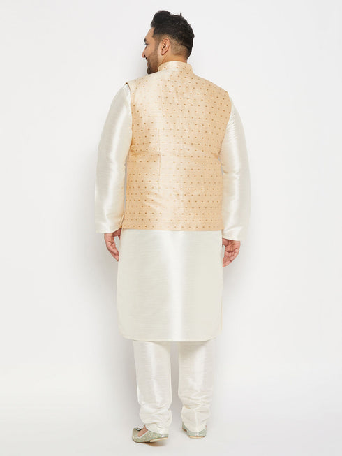 Vastramay Plus Size Men's Gold Zari Weaved Kurta Pant set