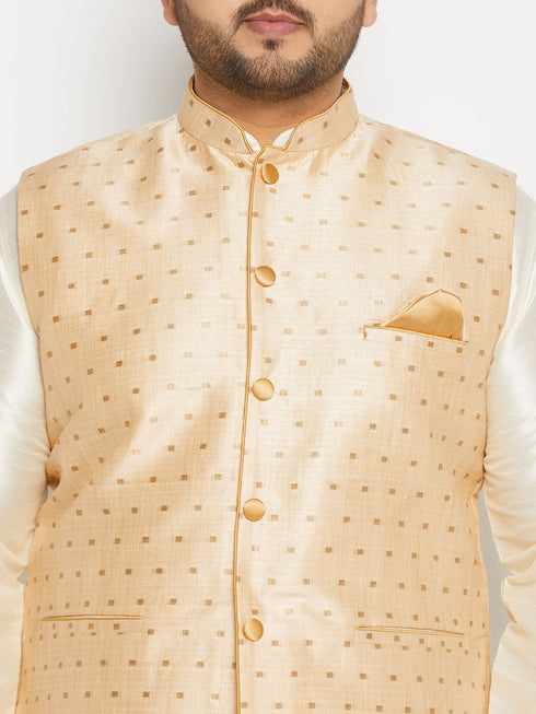 Vastramay Plus Size Men's Gold Zari Weaved Kurta Pant set