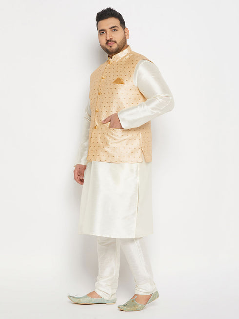 Vastramay Plus Size Men's Gold Zari Weaved Kurta Pant set