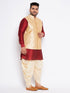 Vastramay Men's Plus Size Gold Zari Weaved Nehru Jacket With Curved Kurta Dhoti set