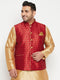 Vastramay Men's Plus Size Maroon Zari Weaved Nehru Jacket