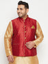 Vastramay Men's Plus Size Maroon Zari Weaved Nehru Jacket