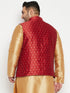 Vastramay Men's Plus Size Maroon Zari Weaved Nehru Jacket