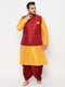 Vastramay PLUS Men's Maroon Zari Weaved Nehru Jacket With Kurta Dhoti set