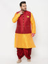 Vastramay PLUS Men's Maroon Zari Weaved Nehru Jacket With Kurta Dhoti set