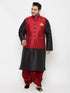 Vastramay PLUS Men's Maroon Zari Weaved Nehru Jacket With Kurta Dhoti set