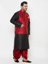 Vastramay PLUS Men's Maroon Zari Weaved Nehru Jacket With Kurta Dhoti set