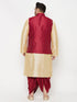 Vastramay PLUS Men's Maroon Zari Weaved Nehru Jacket With Kurta Dhoti set