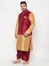 Vastramay PLUS Men's Maroon Zari Weaved Nehru Jacket With Kurta Dhoti set