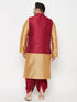 Vastramay PLUS Men's Maroon Zari Weaved Nehru Jacket With Kurta Dhoti set