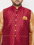 Vastramay PLUS Men's Maroon Zari Weaved Nehru Jacket With Kurta Dhoti set