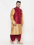 Vastramay PLUS Men's Maroon Zari Weaved Nehru Jacket With Kurta Dhoti set