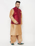 Vastramay PLUS Men's Maroon Zari Weaved Nehru Jacket With Kurta Dhoti set