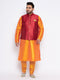 Vastramay Men's Plus Size Maroon Zari Weaved Nehru Jacket With Kurta Pyjama set
