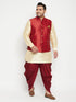 Vastramay Men's Plus Size Gold Zari Weaved Nehru Jacket With Curved Kurta Dhoti set