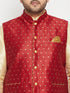 Vastramay Men's Plus Size Gold Zari Weaved Nehru Jacket With Curved Kurta Dhoti set
