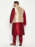 Vastramay Men's Plus Size Maroon and Rose Gold Brocade Silk Blend Jacket Kurta Pyjama Set