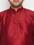 Vastramay Men's Plus Size Maroon and Rose Gold Brocade Silk Blend Jacket Kurta Pyjama Set