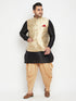 Vastramay Men's Plus Size Rose Gold and Black Silk Blend Jacket Kurta Dhoti Pant Set