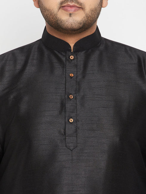 Vastramay Men's Plus Size Rose Gold and Black Silk Blend Jacket Kurta Dhoti Pant Set