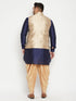Vastramay Men's Plus Size Rose Gold and Navy Blue Silk Blend Jacket Kurta Dhoti Pant Set